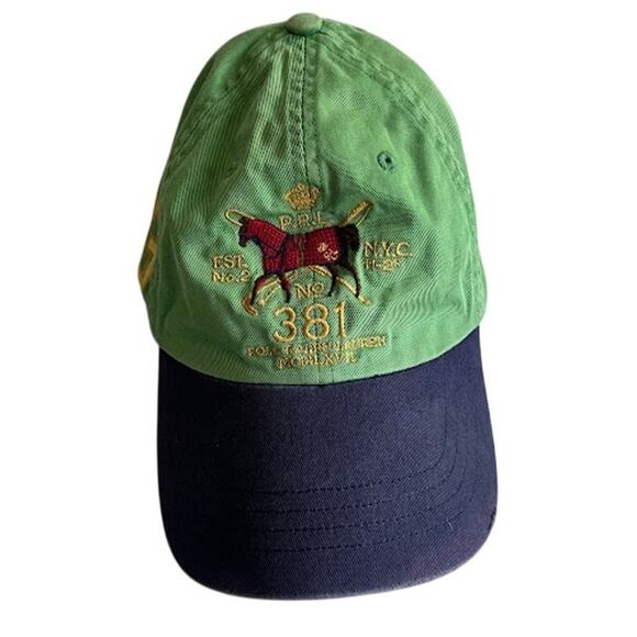 Vtg Polo Ralph Lauren Men's 100% Cotton Equestrian Baseball Cap OS Green - Picture 1 of 4